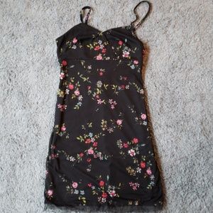 Black stretchy floral mini dress